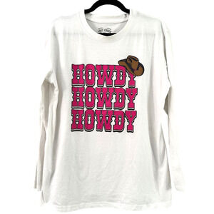 LOST CREEK Outfitters "Howdy" Long Sleeve Tee T-Shirt White Pink Silver Sz XL